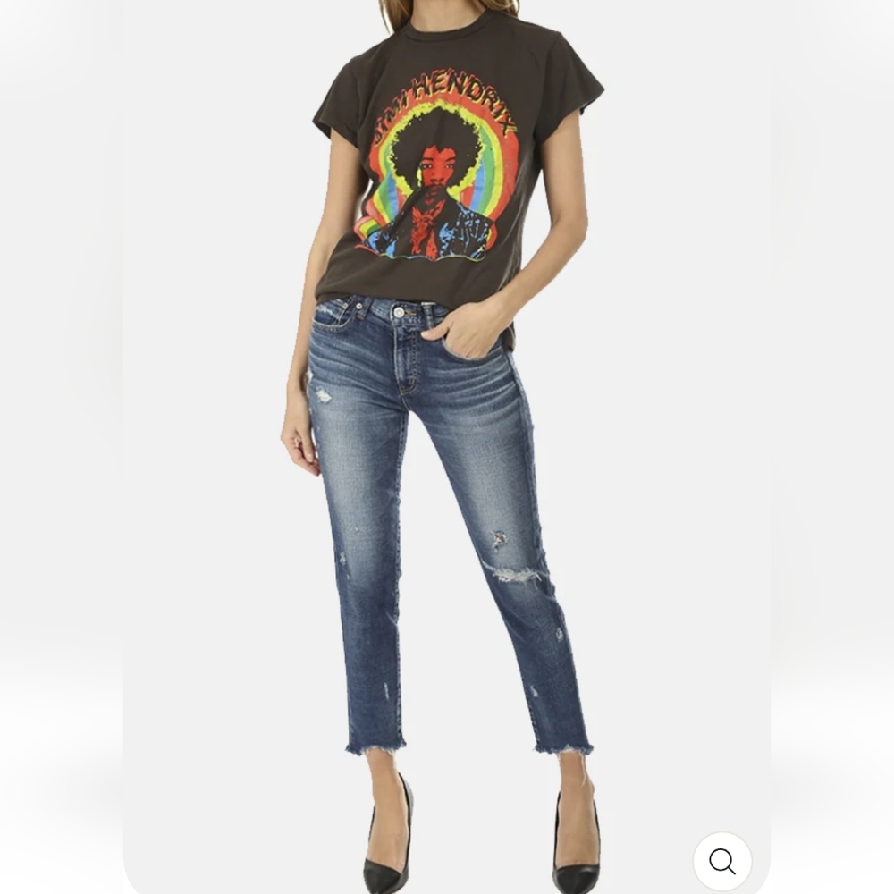 Moussy Vintage The Glendale Skinny Jean Dark Blue Wash Distressed Cropped